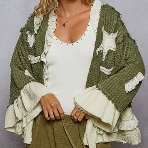 Green and Cream Textured Cardigan